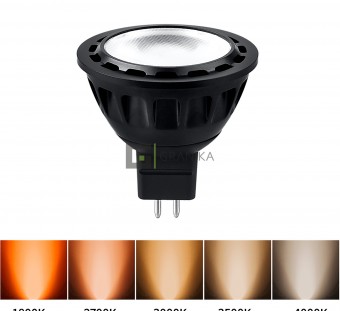 MR16 регулируемая, GU5.3, 12V, CCT 1800-4000K, 36/60°, 5W